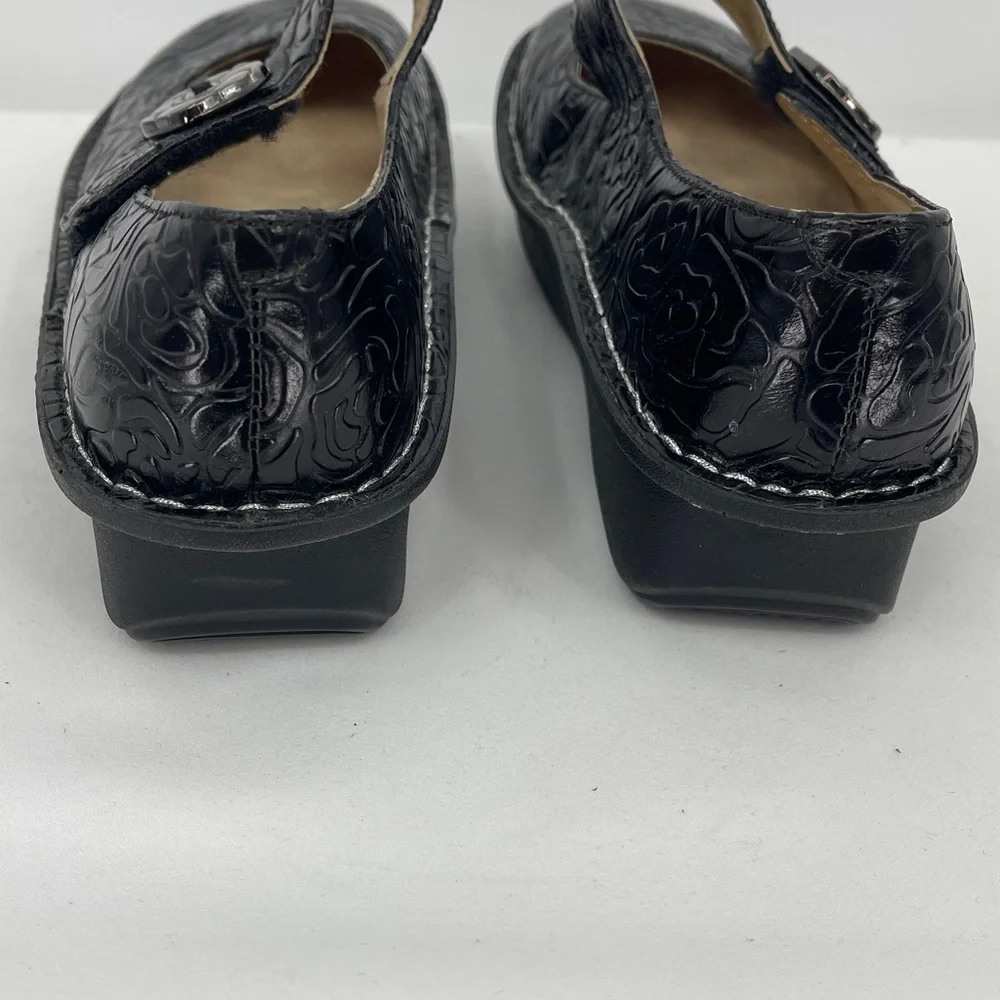 Alegria Black Embossed MARY JANE Shoes WOMENS SIZE 37 LEATHER UPPER